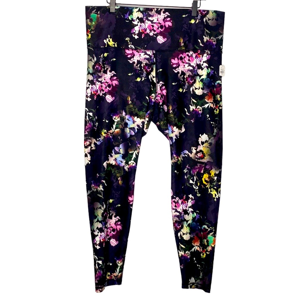 Old Navy Women's Black & Pink Floral Print Powersoft Leggings Extra High-Rise 2X